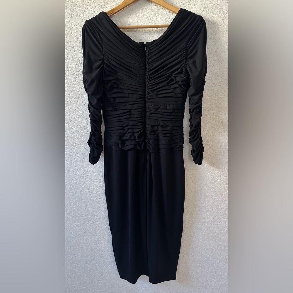 TADASHI COLLECTION VTG LBD Black Shirred MIDI Dress Sz Med Dark Romantic Goth - Picture 3 of 7